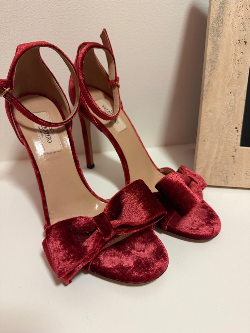 Valentino Red Velvet Bow Ankle-Strap Stiletto Sandals